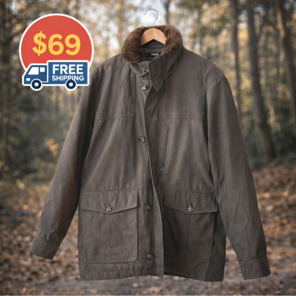 London Fog Field Jacket Taupe with Faux Fur Collar